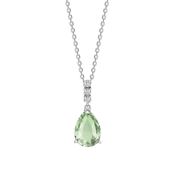 18ct White Gold Diamond and Green Amethyst Pendant