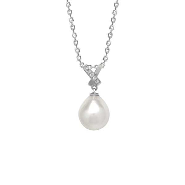 White Gold Cultured Pearl and Diamond Pendant 10mm 18cts