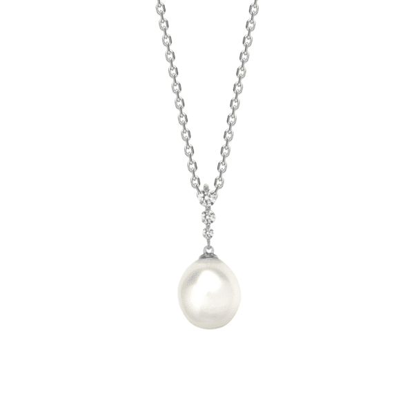 18ct White Gold Cultured Pearl and Diamond Pendant 10mm