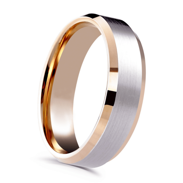 Two Tone Gents Wedding Ring with Bevelled Edge