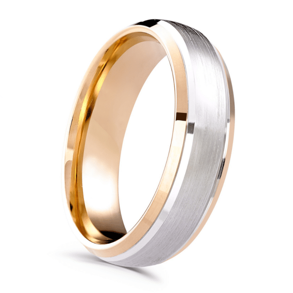 Gents Rose Gold Two Tone Patterned Wedding Ring