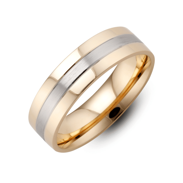 Gents Patterned Two Tone Flat Wedding Ring