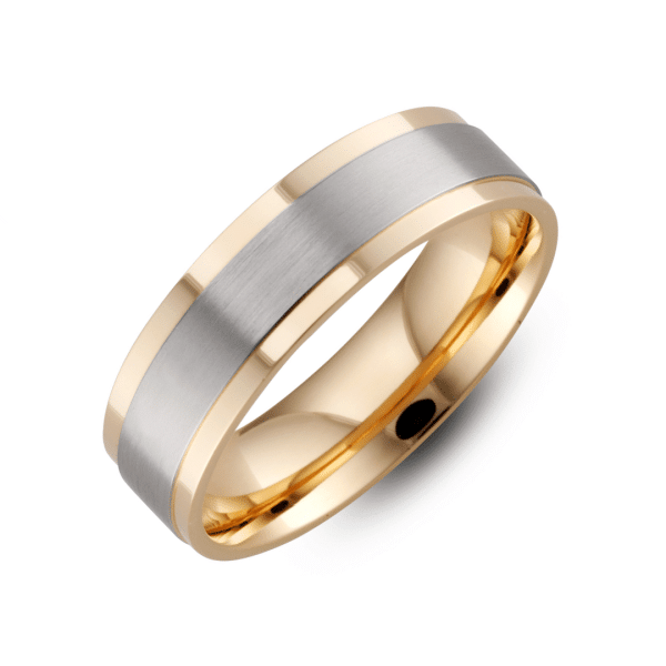 Gents Flat Two Tone Patterned Wedding Ring