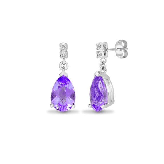 18ct White Gold Diamond and Amethyst Drop Earrings