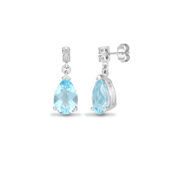 18ct White Gold Diamond and Blue Topaz Drop Earrings