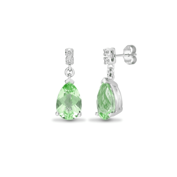 18ct White Gold Diamond and Green Amethyst Drop Earrings