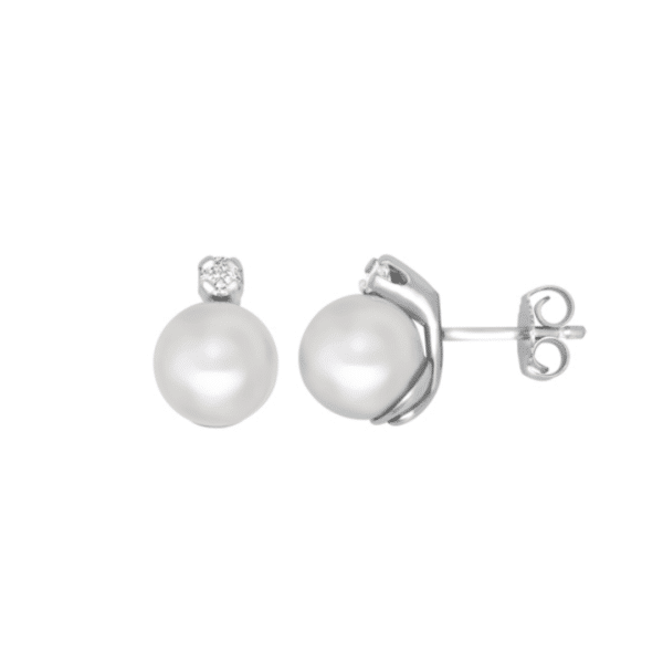 White Gold Pearl and Diamond Stud Earrings