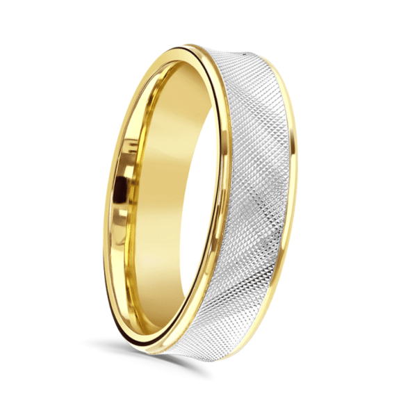 Gents Two Tone Patterned Wedding Ring 18ct Yellow Gold