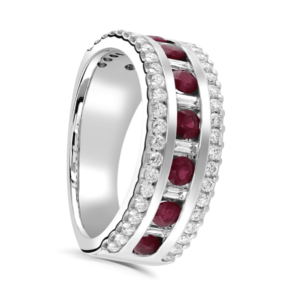 Three Row Diamond and Ruby Ring 1.30cts
