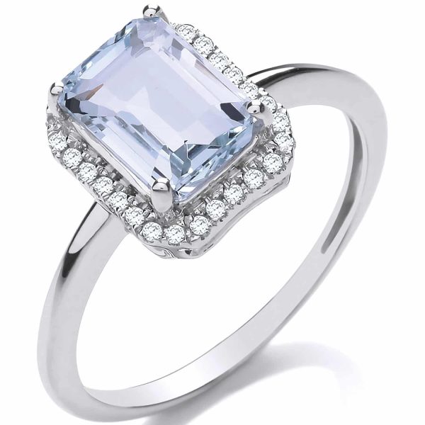 18ct White Gold Aquamarine and Diamond Ring 2.10cts