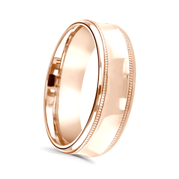 Gents 6mm Rose Gold Patterned Wedding Ring