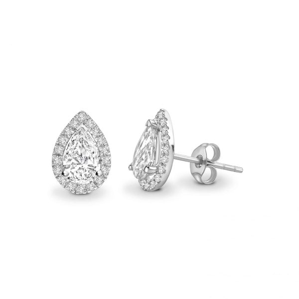 Pear Cut Diamond Halo Earrings 0.60cts