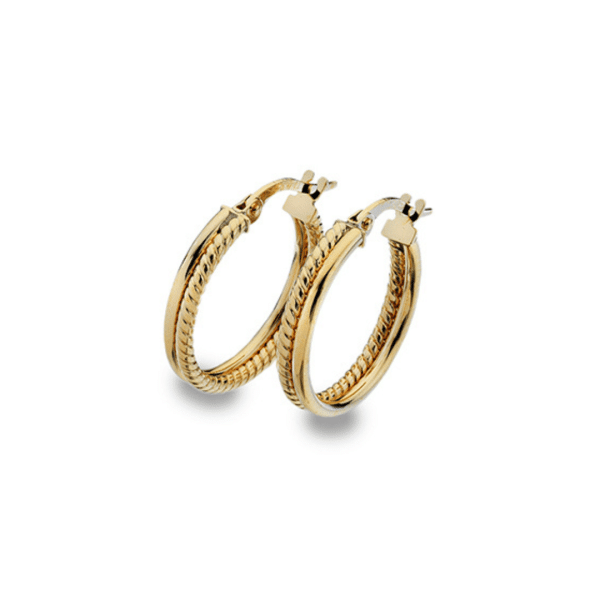 Yellow Gold Plain and Patterned Hoop Earrings 20mm