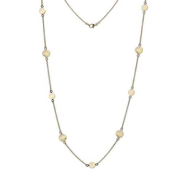 Yellow Gold Hammered Disk Necklace - 18"