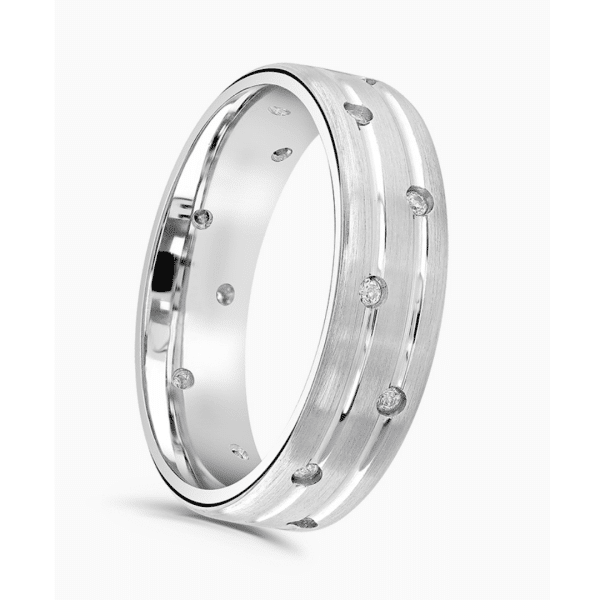Gents Diamond Set Satin Finish Wedding Ring