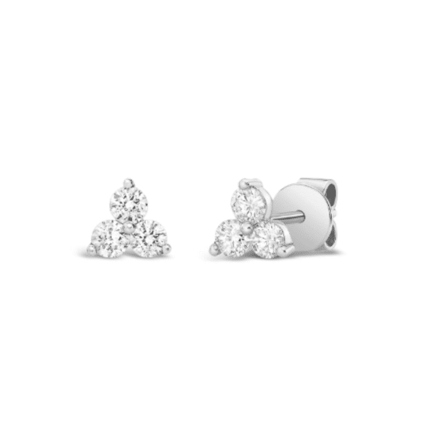 Three Stone Diamond Stud Earrings in White Gold