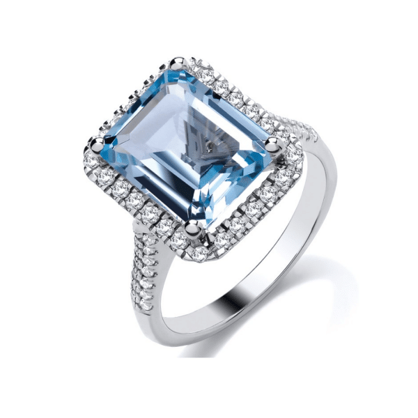 Blue Topaz and Halo Diamond Dress Ring