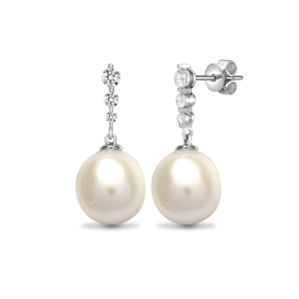 18ct White Gold Pearl and Diamond Drop Earrings