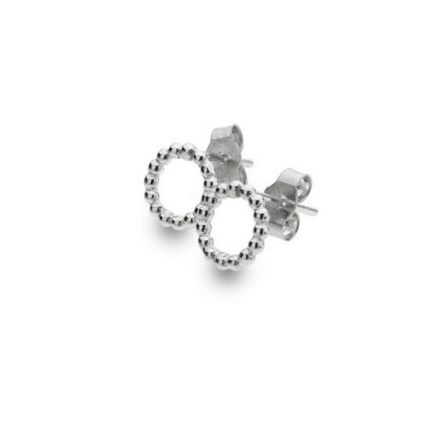 9ct White Gold Small Beaded Circle Stud Earrings