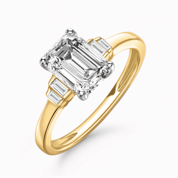 Poppy Lab Grown Emerald Diamond Sidestone Ring