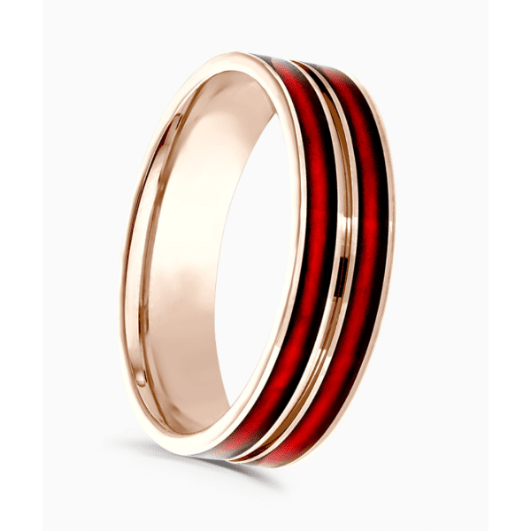 Gents Rose Gold and Red Ceramic Wedding Ring