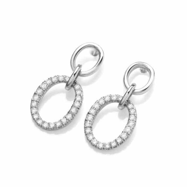 Diamond Set Drop Hoop Earrings 0.40cts