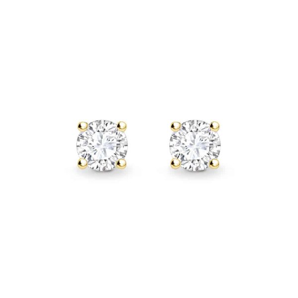 Brilliant Cut Diamond 4 Claw Stud Earrings in Yellow Gold