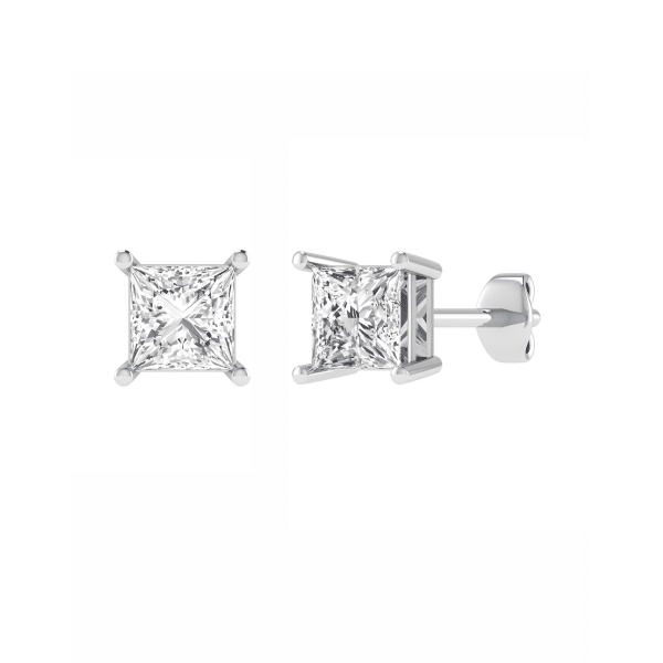 Princess Cut Diamond Claw Set Stud Earrings