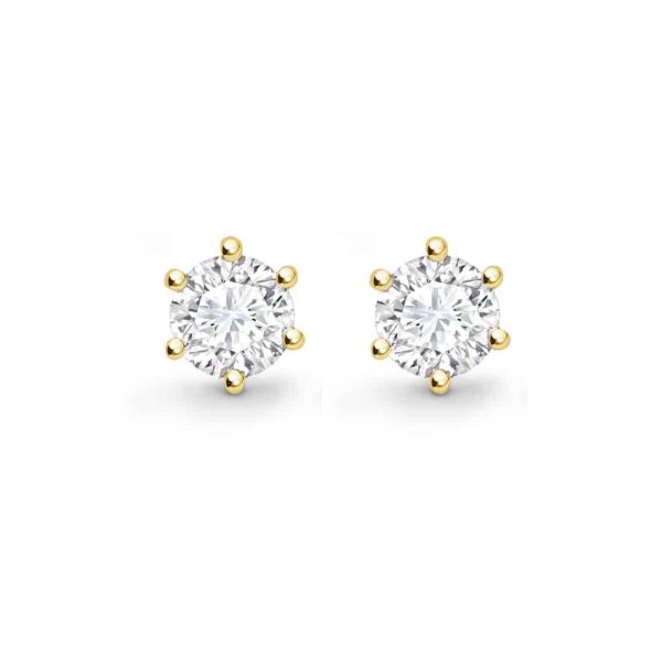 Brilliant Cut Diamond 6 Claw Stud Earrings in Yellow Gold