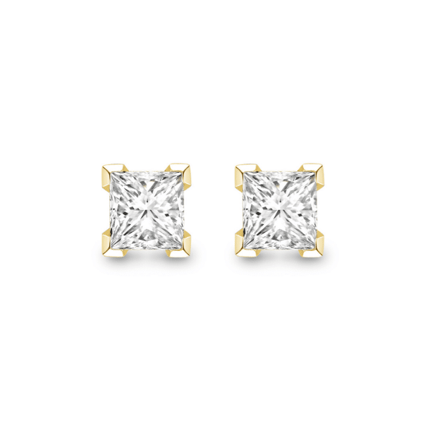 Princess Cut Diamond Stud Earrings in Yellow Gold