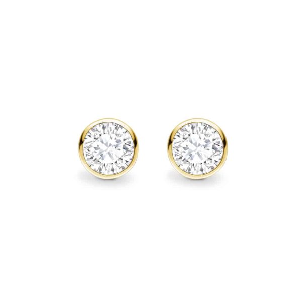 Brilliant Cut Diamond Rubover Stud Earrings in Yellow Gold