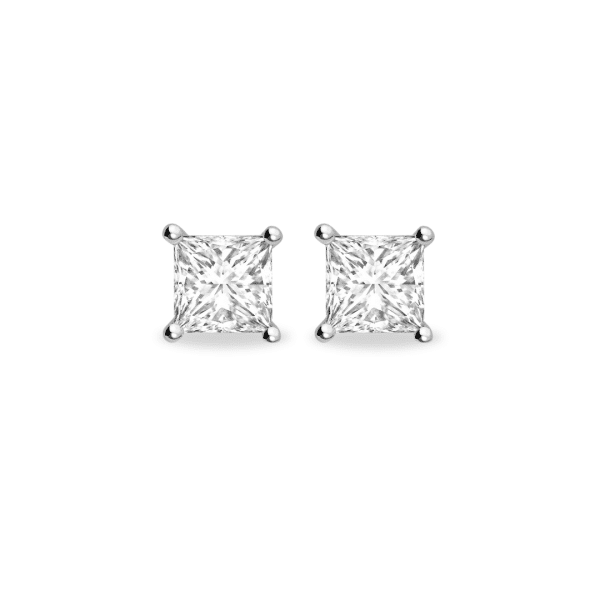 Princess Cut Diamond 4 Claw Stud Earrings