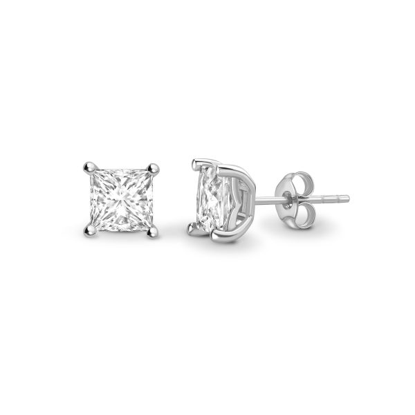 Princess Cut Diamond 4 Claw Stud Earrings