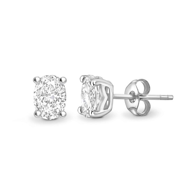 Oval Cut Diamond 4 Claw Stud Earrings