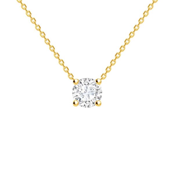 Brilliant Cut Diamond Four Claw Necklace in Yellow Gold