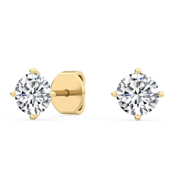 Brilliant Cut Diamond 4 Claw Stud Earrings in Yellow Gold