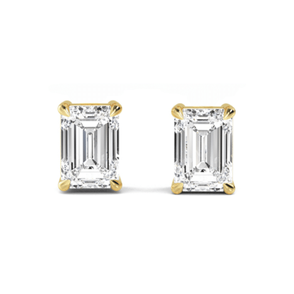 Lab Grown Emerald Cut Diamond Stud Earrings in Yellow Gold