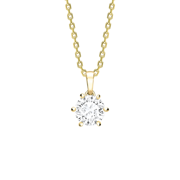 Brilliant Cut Diamond Six Claw Pendant in Yellow Gold