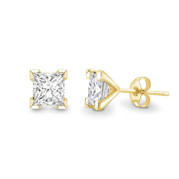 Princess Cut Diamond Stud Earrings in Yellow Gold