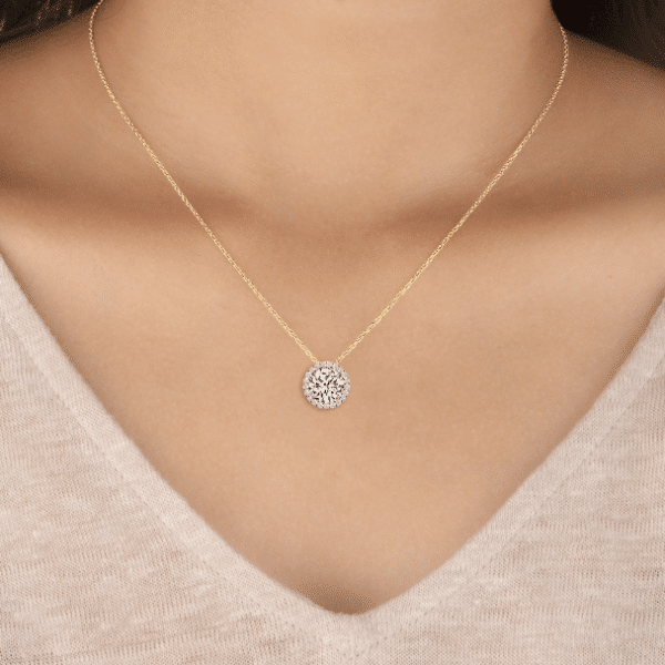 Brilliant Cut Diamond Halo Pendant in Yellow Gold