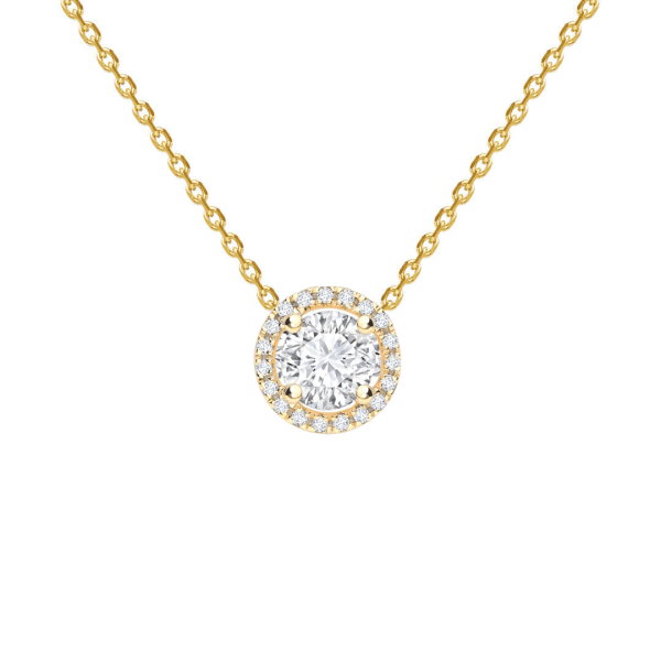 Brilliant Cut Diamond Halo Pendant in Yellow Gold
