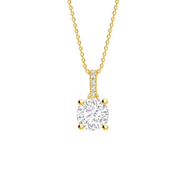 Brilliant Cut Diamond Pendant with Diamond Bale in Yellow Gold