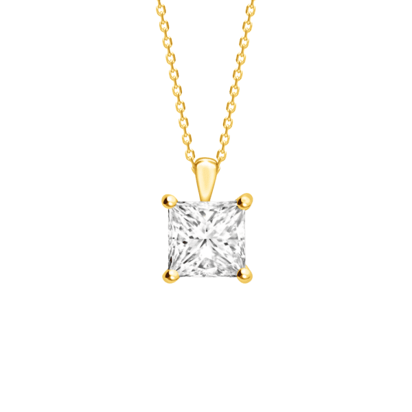 Classic Princess Cut Diamond Pendant in Yellow Gold