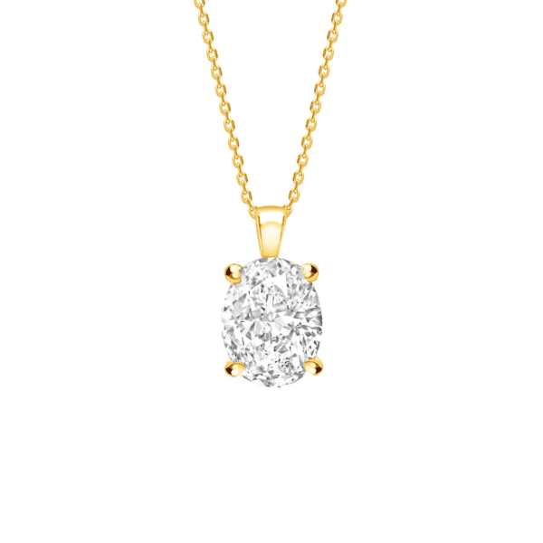 Classic Oval Cut Diamond Four Claw Pendant in Yellow Gold