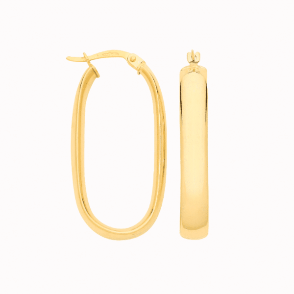 Yellow Gold Elongated Hoop Earrings