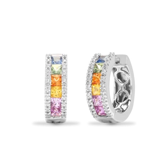 White Gold Diamond and Multi Coloured Sapphire Hoop Earrings 1.75ct