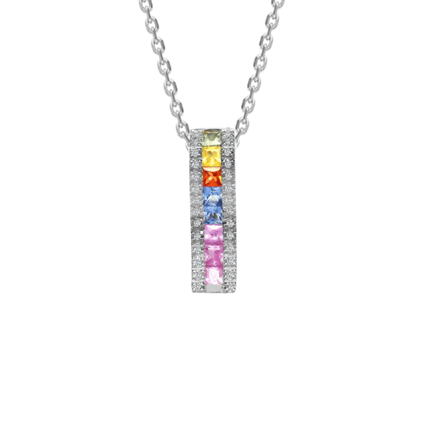 White Gold Diamond and Multi Coloured Sapphire Pendant