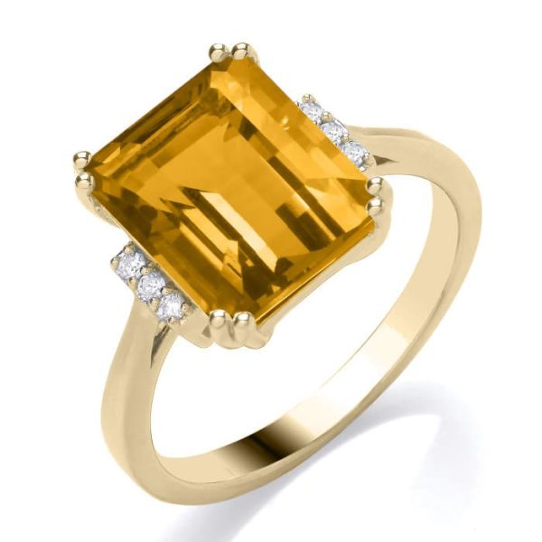 Citrine & diamond dress ring in 9ct yellow gold