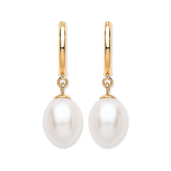 Freshwater Pearl Drop Stud Earring in Yellow Gold