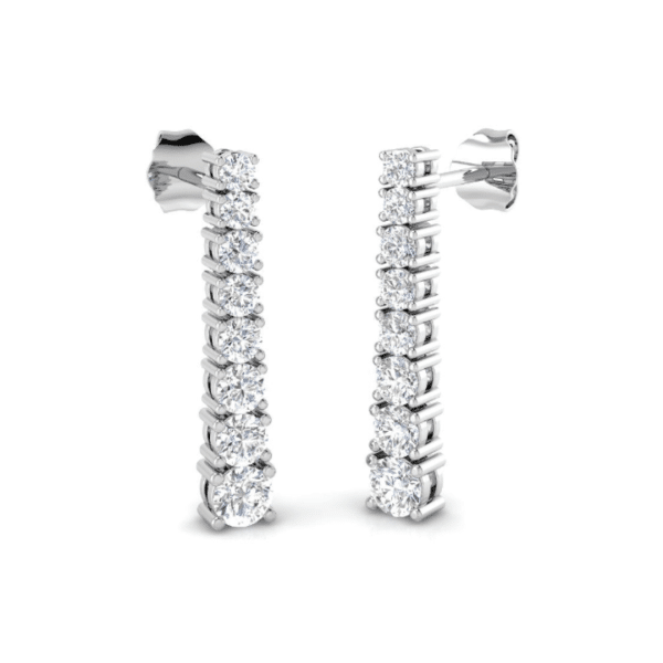Brilliant Cut Diamond Graduated Drop Earrings in White Gold - Lab Grown